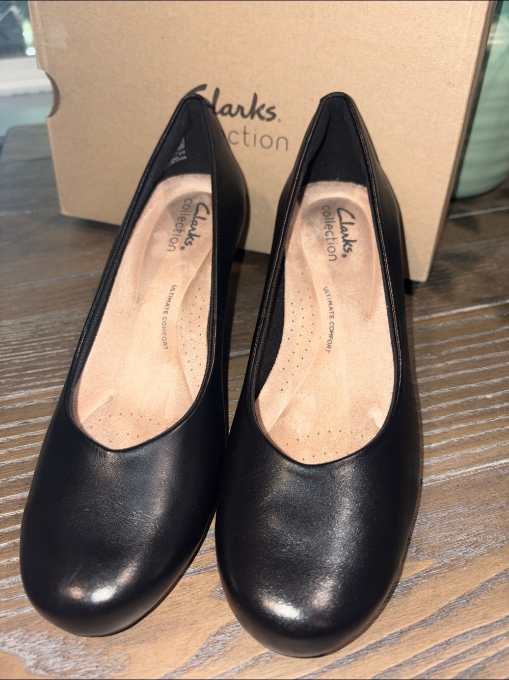 Clarks Collection Flores Tulip Black Leather Wedge Pumps - Size 6 NIB/ NWT